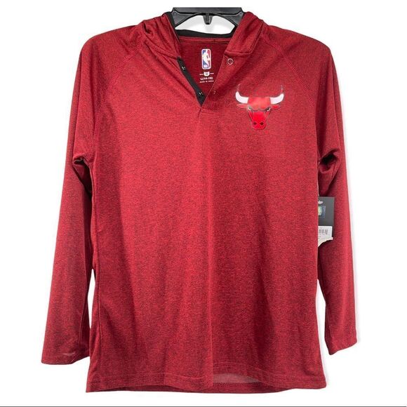 NBA Chicago Bulls Basketball Youth Red Long Sleeve Hooded Pullover Shirt Large - Picture 1 of 14